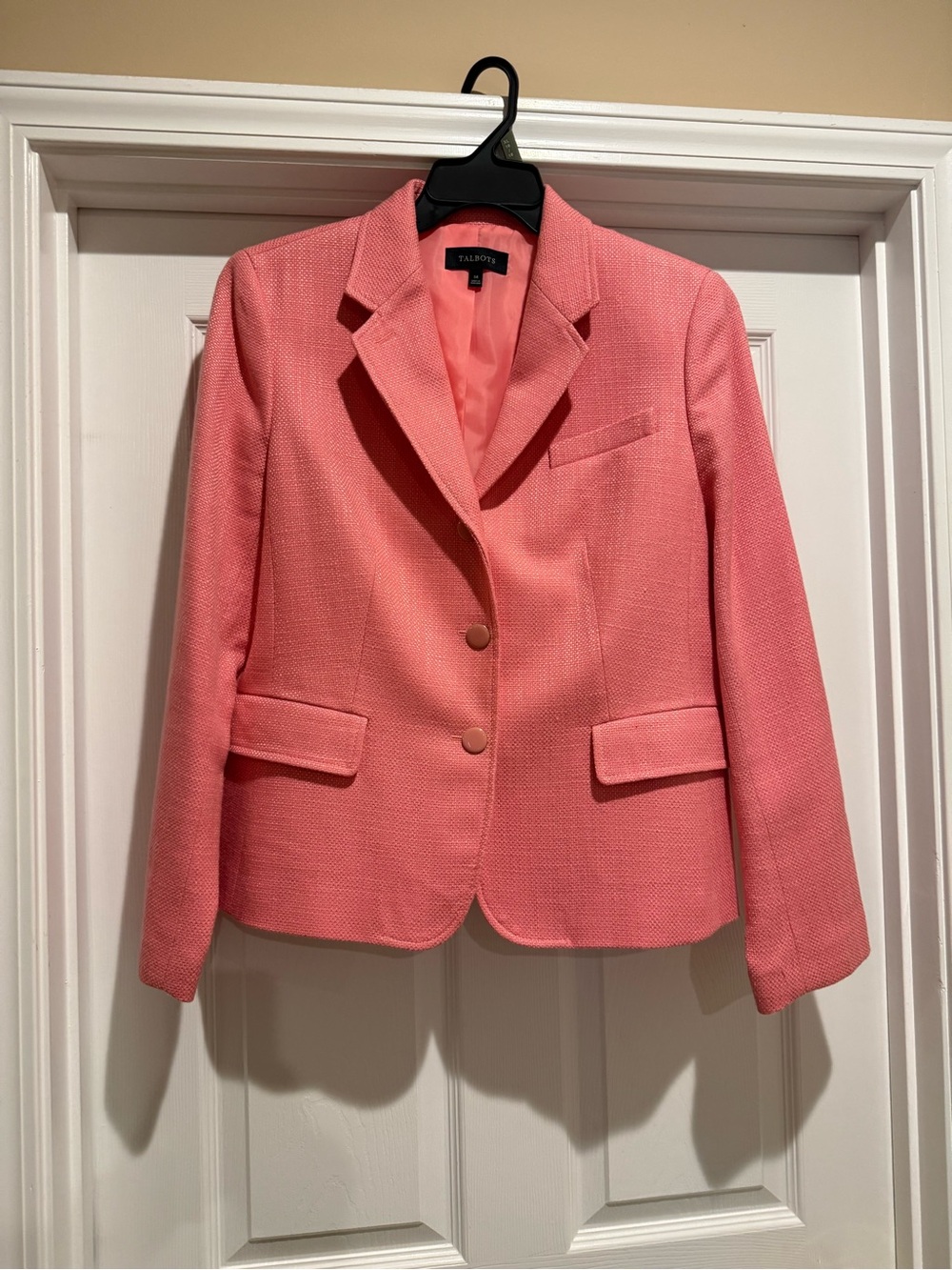 Talbots Coral-Pink Textured Two-Button Blazer